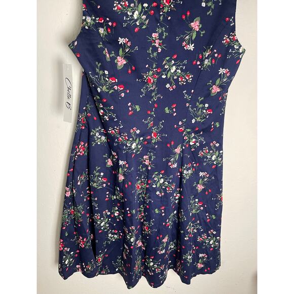 NWT Chetta B Women's Shift Fit Midi Dress Blue 10 Strawberry Floral Novelty Chic - Picture 12 of 16